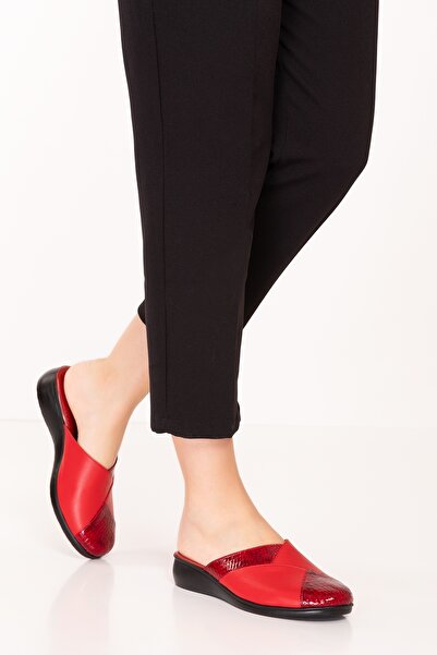 Gondol Genuine Leather House Slippers Özl.450 Red Combination