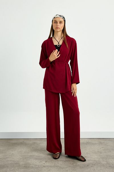 Birgül Bektaş Burgundy Kimono Set