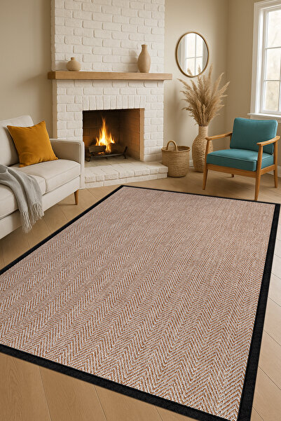 SARAZ HALI 0408-Siyah Kumaş Bordür Sisal Halı Kilim Hav Toz Vermez Kolay Temi...