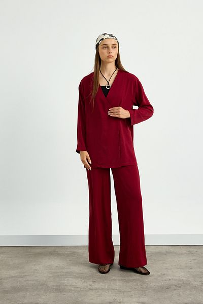 Birgül Bektaş Burgundy Kimono Set