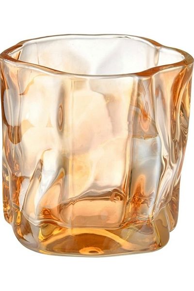 Yenigeldi 2 Pieces Halogram Amber Scandinavian Style Bend Glass Whiskey, Cocktail Presentation 236ml
