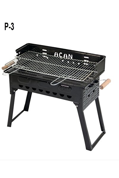 Açan Pervazlı Emaye Mangal P3 Battal Boy Barbekü Çift Kömürlü Izgara Katlanır Ayaklı 27x51cm