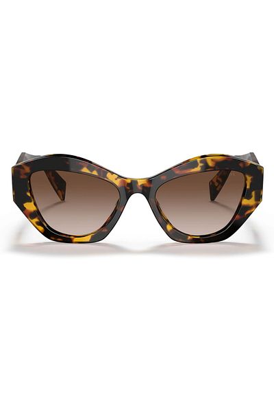 Prada Woman Irregular Sunglasses- Pr 07ys - Lense Size:53mm - Honey Havana