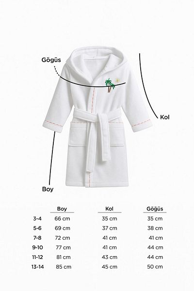 Mulberry White Hooded Cotton Children's Bathrobe - Palm Embroidery