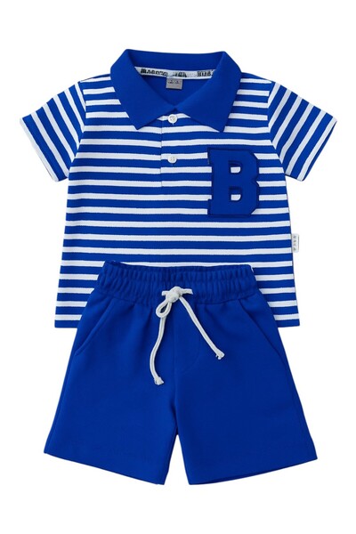 ZİMBOO Erkek Bebek Çizgi Baskılı Kumaş 2 Li Şortlu Takım
