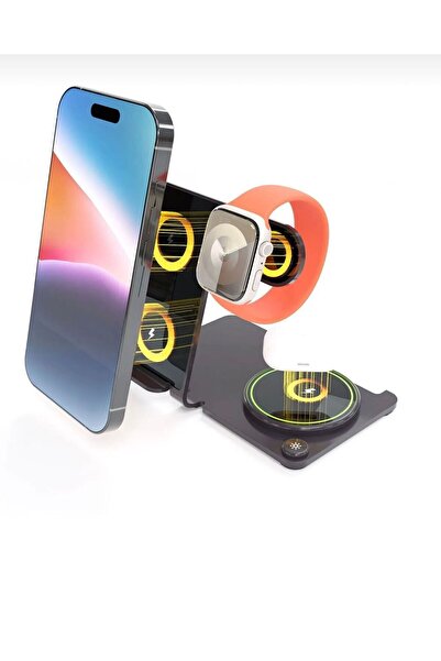 Holatec Hızlı Şarj 3in 1 Mag Safe Tutucu Kompakt Stand Telefon Saat Kulaklık Aynı Anda Hızlı Şarj