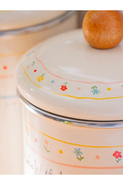 ACAR 3 lü Emaye Çay Şeker Kahve Kavanozu Çiçek Desen