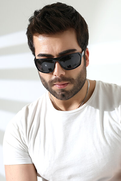 Lozzo Men's Black Square Accessory Polarized Biker Sunglasses 23052 C2 P