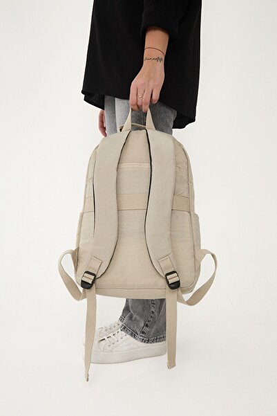 Sanmorris Унісекс Водонепроникний Середній Розмір Зморшкуватий Тканина Багатокімнатний Крем Ноутбук Шкільний І Подорож Рюкзак