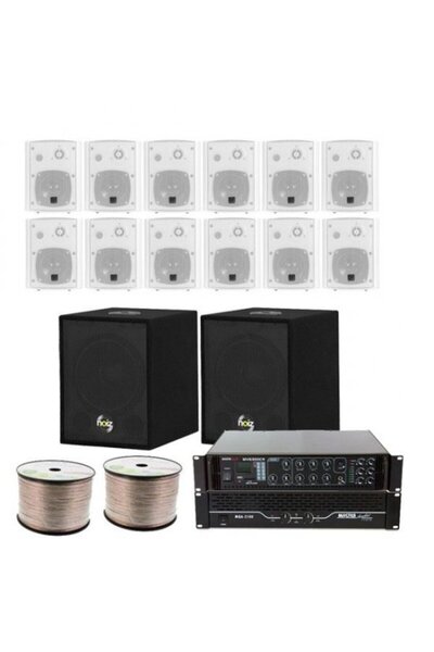 Audiosat Sistem sonorizare sala fitness 625w, 12 boxe albe, 2 Basi, 2 amplificatoare, 200m cablu