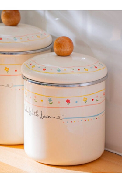 ACAR 3 lü Emaye Çay Şeker Kahve Kavanozu Çiçek Desen