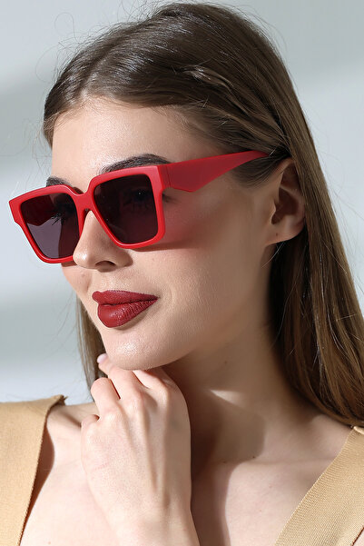 Lozzo Women's Square Red Colored Glass Matte Sunglasses Waiter Size 23047-1 C9 m