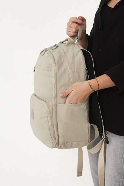 Sanmorris Унісекс Водонепроникний Середній Розмір Зморшкуватий Тканина Багатокімнатний Крем Ноутбук Шкільний І Подорож Рюкзак