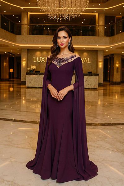 Neva Style Βραδινό φόρεμα με μανδύα Plum 4411mu