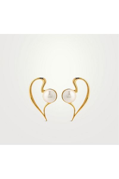 mos&more Brand Earrings, Heart with Gold Pearl Stylish Women's Earrings