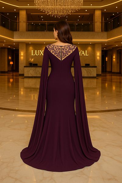 Neva Style Βραδινό φόρεμα με μανδύα Plum 4411mu