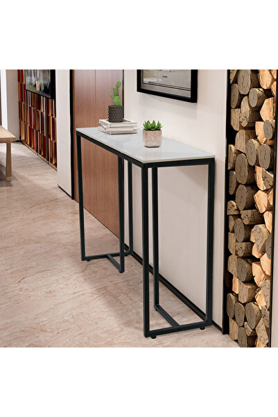 AGD طاولة وحدة التحكم، طاولة جانبية بهيكل معدني لغرفة المعيشة والمدخل والمكتب 100×30×78.5سم، أبيض