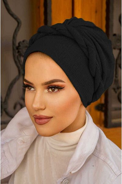 Aişe tesettür Black Twisted Ready Bonnet - 40304