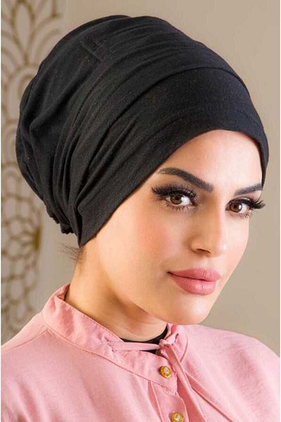 Aişe tesettür Black King Size Non-Slip Bonnet - 40500
