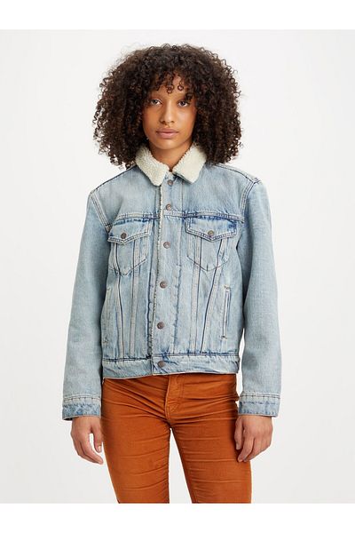 Levi's Дамско синьо яке с класическа яка и шерпа от бивше гадже