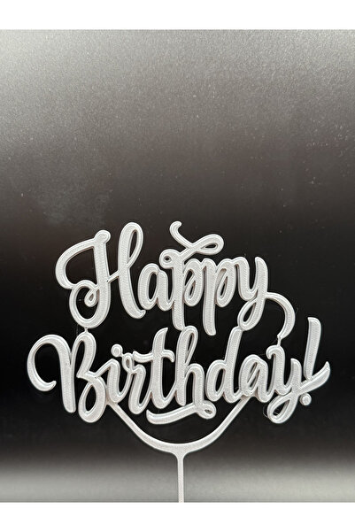3D Atelier Happy Birthday Cake Topper Gray - Happy Birthday