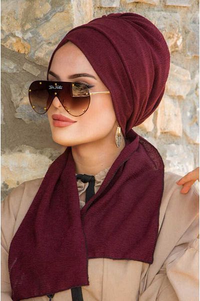 Aişe tesettür Dark Claret Red Crinkle Scarf Bonnet