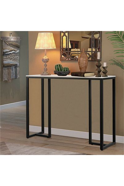 AGD Console Table, Metal Frame Side Table for Living Room, Entryway, Office 100x30x78.5cm, White