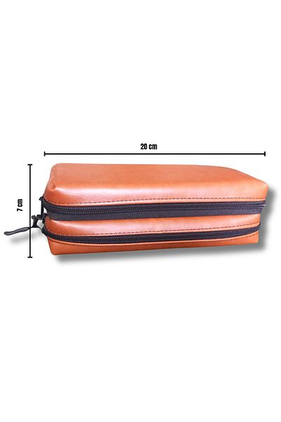 uzaktangelir Θήκη για στυλό 2 θέσεων καφέ Vegan Leather