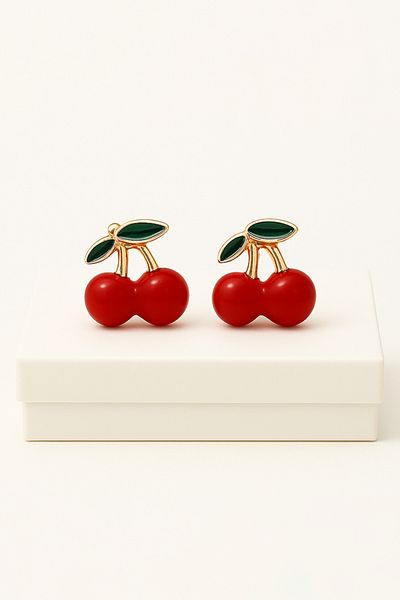 MakeWell Non-Perforated Earrings Ear Clip-On Children's Earrings with Cherry Design for Children Without Holes