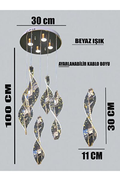 FUZON 3 Renk Kumandalı Gold Kaplama Sarkıt Modern Led Avize 5li Yaprak Salon Avize