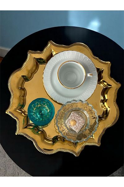 AHİR TİCARET Model in Love 25 cm Round Tea, Coffee, Cake Serving Tray Set of 6