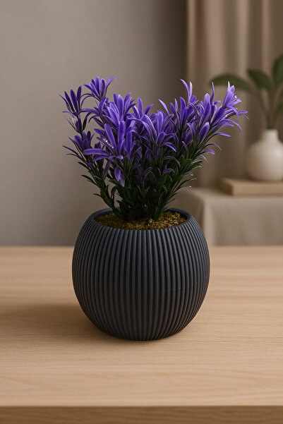 ALSHOP Mini Saksıda Afrika Zambağı Yapay Bitki Gerçek Taş Yosunlu 18 Cm Dekor...