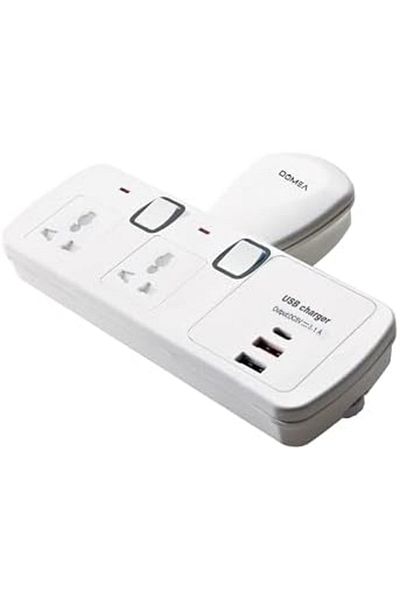 DOMEA Power Adapter with 2 Universal Sockets, 2 USB Ports (3.1A Output), 1 C-Type Port, Individually