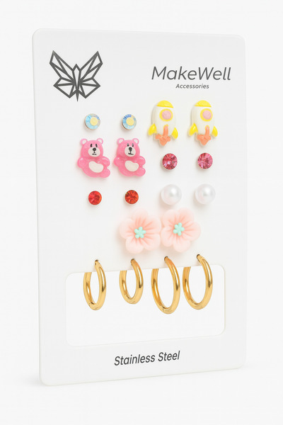 MakeWell أقراط من الفولاذ غير قابلة للتشويه، أقراط من الفولاذ المقاوم للصدأ على شكل صاروخ ديزي ودب