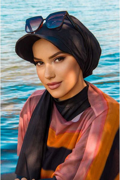 Aişe tesettür Black Brim Bonnet Shawl