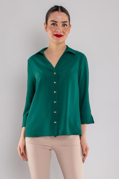 AYHAN 81834 Truvakar Kol Kruvaze Yaka Düğmeli Krep Bluz