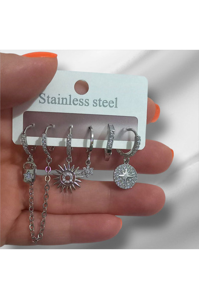 stainless steell 6'lı Halka Çelik Küpe Seti