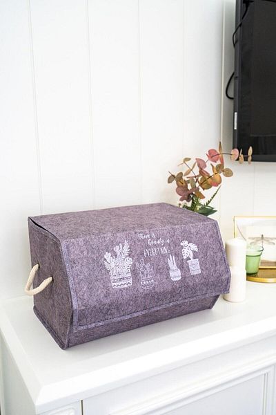 Milenay Multi-Purpose Felt Corner Box with Lid, 38x28x24cm, Gray Color