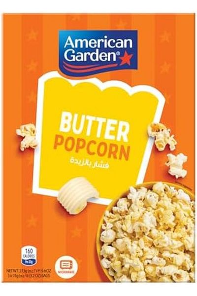 american garden Microwave Butter Popcorn, Gluten-Free, 273g (3 Bags of 91g)