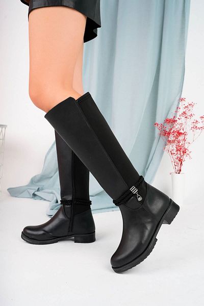 epaavm Black Long Stretch Ankle Boots with Stones