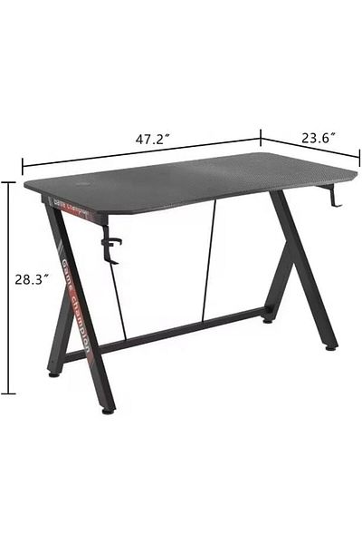 AGD Modern Z-Shaped Computer Gaming Table with Cup Holder and Headphone Holder, Durable Metal Frame, Black