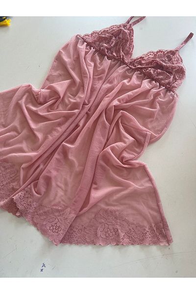 Nathalie Lingerie Women's Lace Detailed Tulle Nightgown B-2049