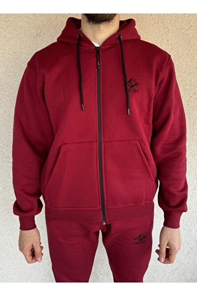 Mesh Men's Embroidered Zippered Tracksuit Set, Cotton Thick Fleece Winter Bottom-Top Sweatshirt