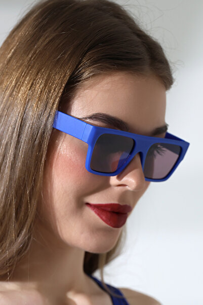 Lozzo Women's Square Navy Blue Colored Glass Matte Sunglasses Waiter Size 23048 C31 m