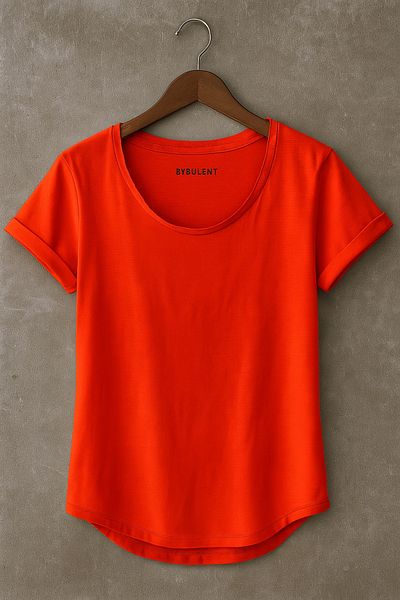 BYBÜLENT Red Men's Special Production Wide Collar Bottom Oval Cut Slim T-Shirt T-Shirt