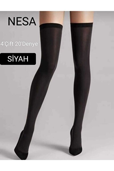 NESA 4' Çift Ince Çorabı 20'den Dizüstü Kadın Tül Çorap *500 Siyah