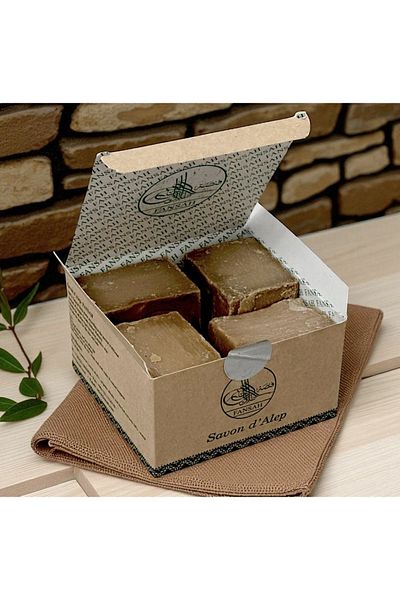 Savon Soap Aleppo Soap Box Of 4 – Handmade Organic Olive & Laurel Oil Bars – 800g Total (4 X 200G)