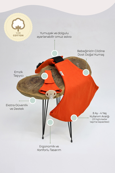 Gülümse Baby Çocuk Taşıyıcı Ana Kucağı Turuncu %100 Pamuk Baby Sling 8 Ay - 4...