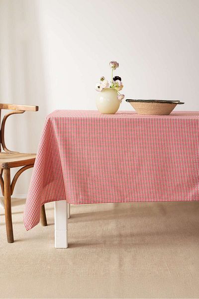 Wellstil Arya Linen Red Tablecloth - Piti Checked, Gingham Picnic Cloth