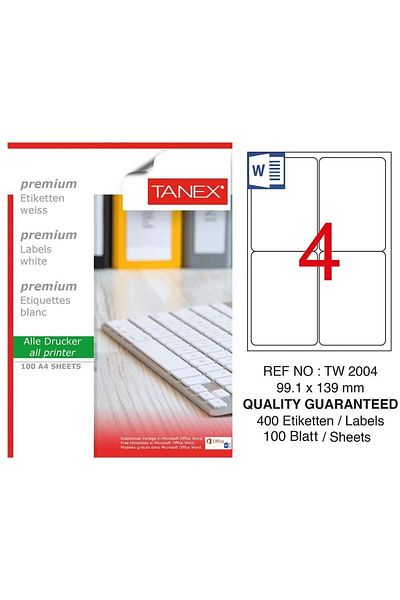 Tanex Tw-2004 Ετικέτα εκτυπωτή 99,1 X 139 mm 400 τεμάχια - Λευκό